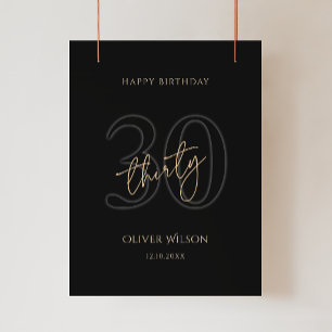 Modern Black Gold 30th Birthday Party Poster