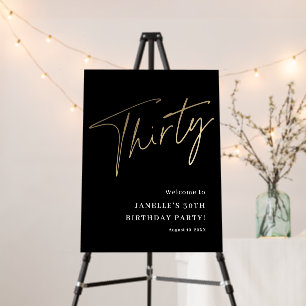 Modern Black Gold 30th Birthday Party Welcome Foam Board