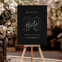 Modern Black Gold 30th Birthday Welcome Sign