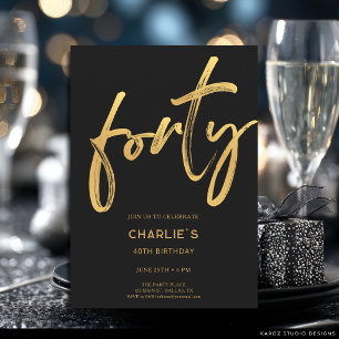 Modern Black & Gold 40th Birthday Invitation