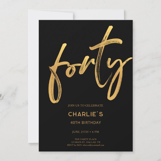 Modern Black & Gold 40th Birthday Invitation (Front)