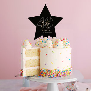 Modern Black Gold 40th Birthday Party Cake Topper