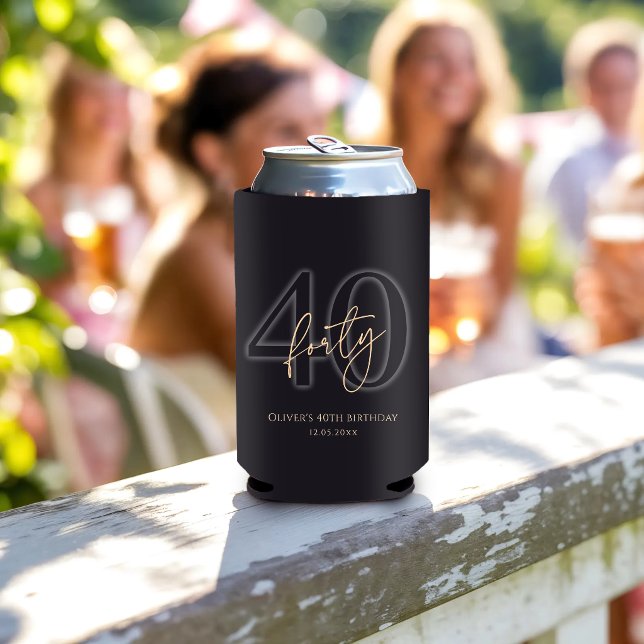 Modern Black Gold 40th Birthday Party Can Cooler (Modern Black Gold 40th Birthday Party Can Cooler)