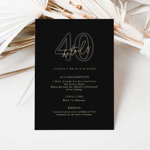 Modern Black Gold 40th Birthday Party Details Card