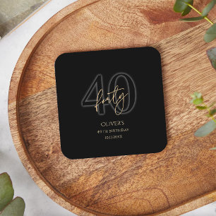 Modern Black Gold 40th Birthday Party Square Paper Coaster