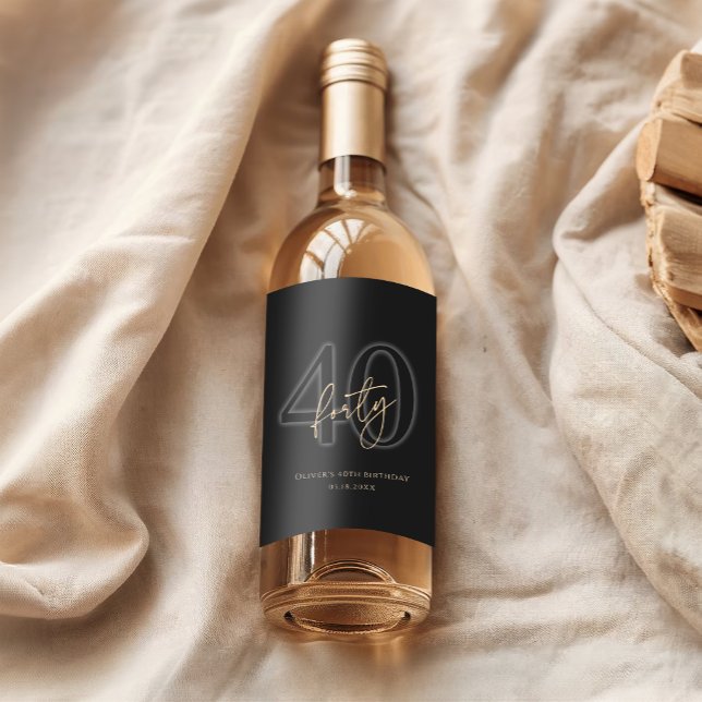 Modern Black Gold 40th Birthday Party Wine Label (Modern Black Gold 40th Birthday Party Wine Label)