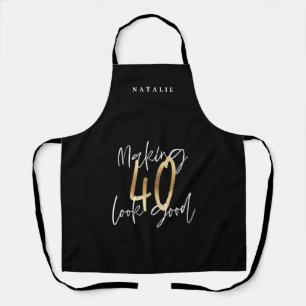 Modern black gold 40th birthday script typography apron