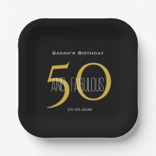 Modern Black & Gold 50 & Fabulous Birthday Party Paper Plates