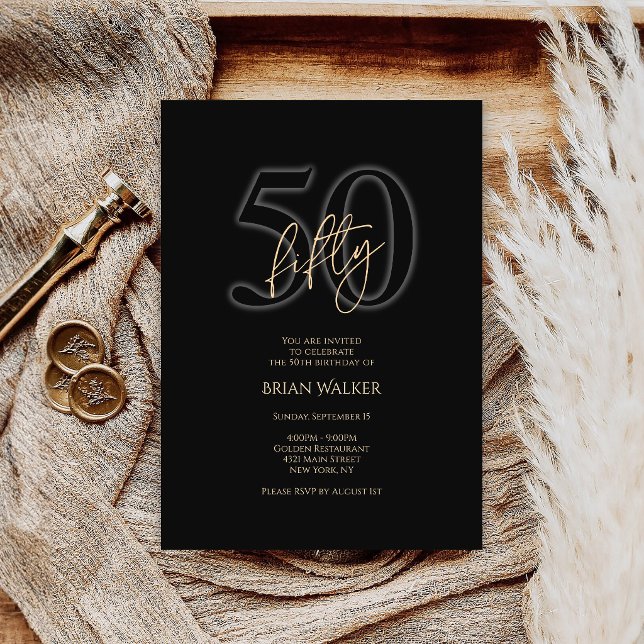 Modern Black Gold 50th Birthday Invitation Card (Modern Black Gold 50th Birthday Invitation Card)