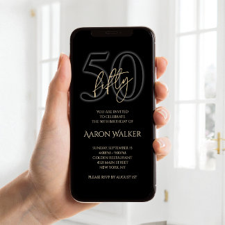 Modern Black Gold 50th Birthday Mobile Invite