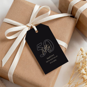 Modern Black Gold 50th Birthday Party Gift Tags