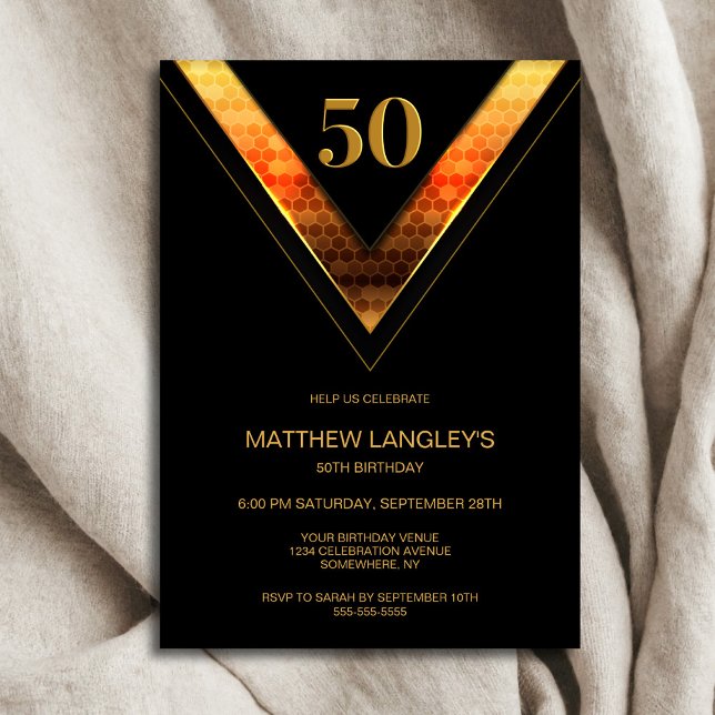 Modern Black Gold 50th Birthday Party Invitation (Creator Uploaded)