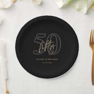 Modern Black Gold 50th Birthday Party Paper Plates
