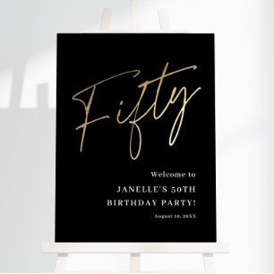 Modern Black Gold 50th Birthday Party Welcome Foam Board