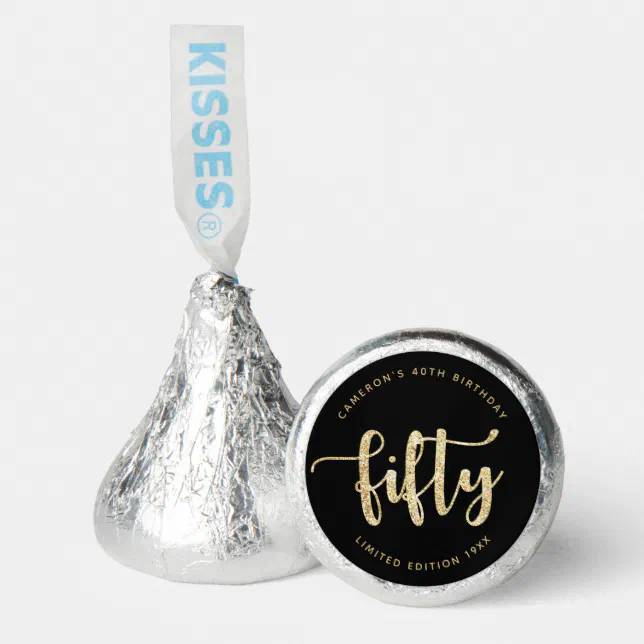 Modern Black & Gold 50th Birthday Personalized Hershey®'s Kisses® | Zazzle