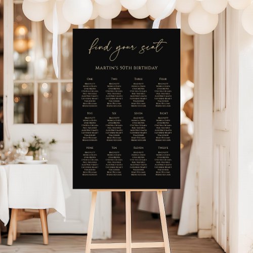 Modern Black Gold 50th Birthday Seating Chart Foam Board