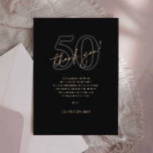 Modern Black Gold 50th Birthday Thank You Card
