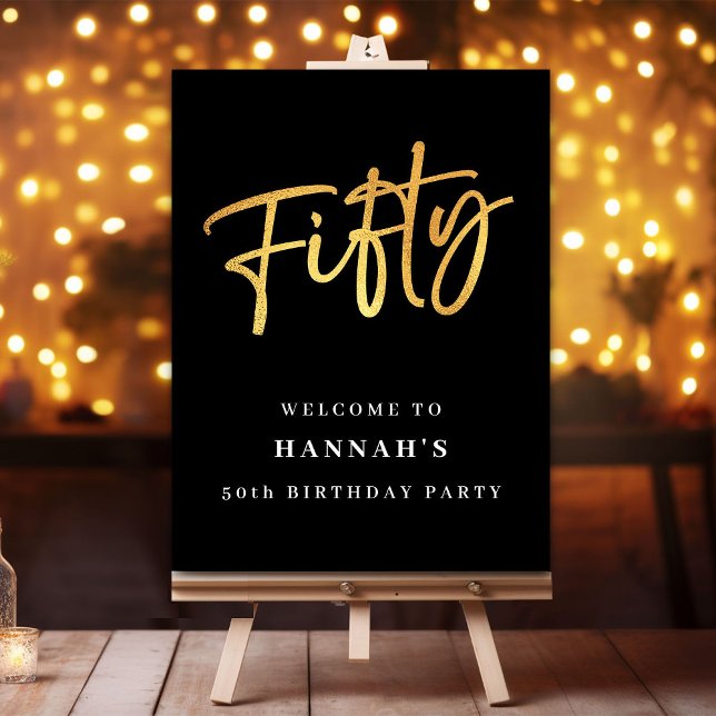 Modern Black Gold 50th Birthday Welcome Foam Board (Creator Uploaded)