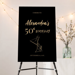 Modern Black Gold 50th Birthday Welcome Sign