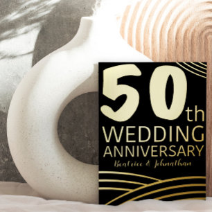 Modern Black & Gold 50th Wedding Anniversary Foil Invitation