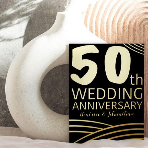 Modern Black  Gold 50th Wedding Anniversary Foil Invitation