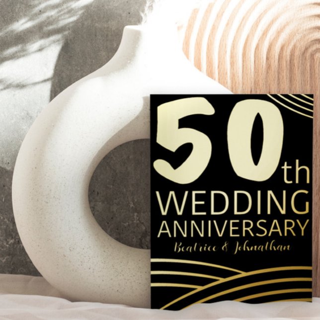 Modern Black & Gold 50th Wedding Anniversary Foil Invitation (Creator Uploaded)