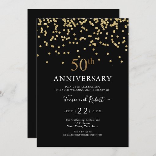 Modern Black Gold 50th Wedding Anniversary Invitation | Zazzle