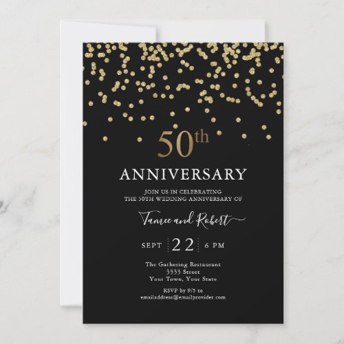 Modern Black Gold 50th Wedding Anniversary Invitation