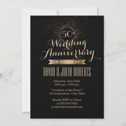 Modern Black &amp; Gold 50th Wedding Anniversary 5x7 Paper Invitation Card