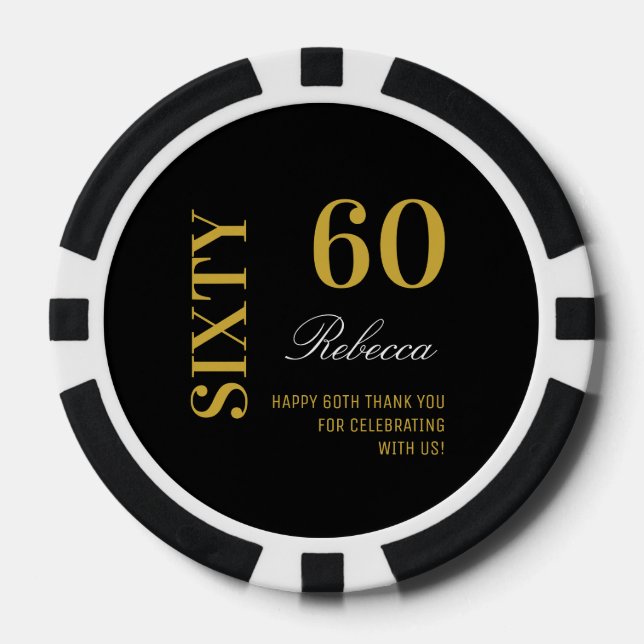 Modern Black & Gold 60th Birthday Cocktail Party  Poker Chips (Front)