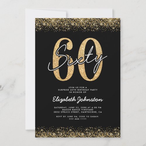 Modern Black Gold 60th Birthday Invitation
