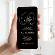 Modern Black Gold 60th Birthday Mobile Invite