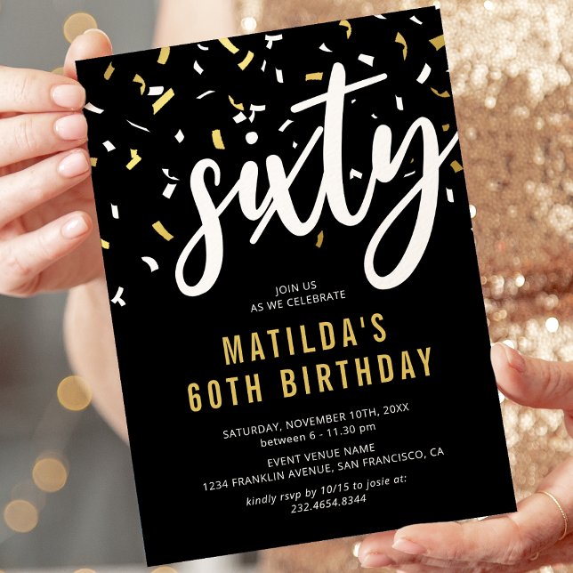 Modern Black & Gold 60th Birthday Party Invitation (Creator Uploaded)