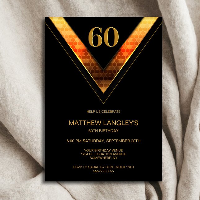 Modern Black Gold 60th Birthday Party Invitation (Creator Uploaded)