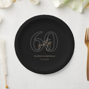 Modern Black Gold 60th Birthday Party Paper Plates
