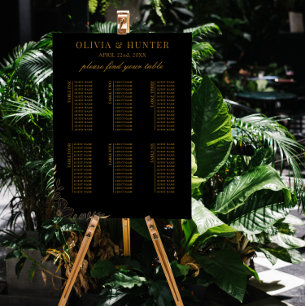 Modern Black & Gold 6 Table Wedding Seating Chart  Foam Board