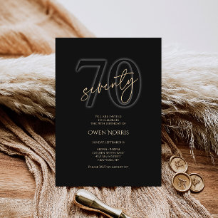 Modern Black Gold 70th Birthday Invitation
