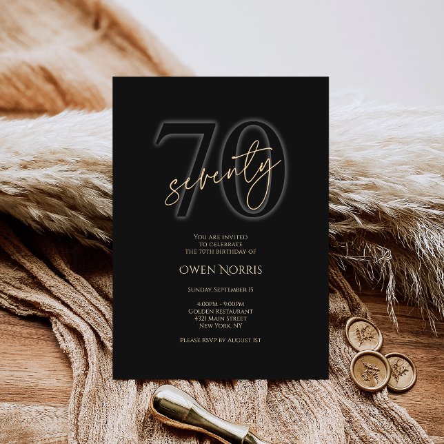 Modern Black Gold 70th Birthday Invitation (Modern Black Gold 70th Birthday Invitation Card)