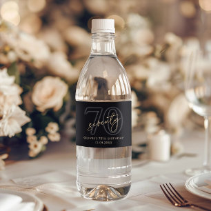 Modern Black Gold 70th Birthday Party Water Bottle Label