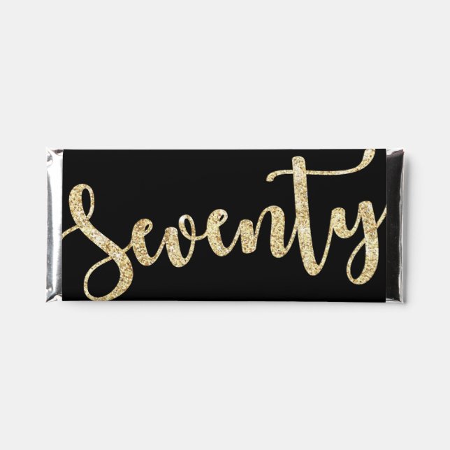 Modern Black & Gold 70th Birthday Personalized Hershey Bar Favors (Front)