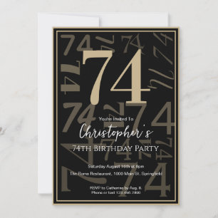 Modern Black Gold 74th Birthday Invitation For Him