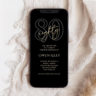 Modern Black Gold 80th Birthday Mobile Invite
