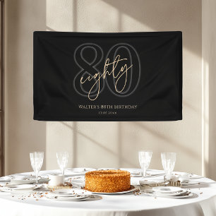 Modern Black Gold 80th Birthday Party Banner