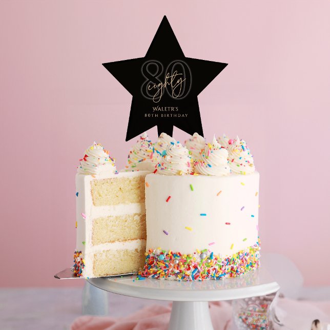 Modern Black Gold 80th Birthday Party Cake Topper (Modern Black Gold 80th Birthday Party Cake Topper)
