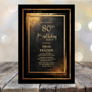 Modern Black Gold 80th Birthday Party Invitation