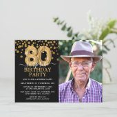 Modern Black & Gold 80th Surprise Birthday Photo Invitation | Zazzle