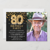 Modern Black & Gold 80th Surprise Birthday Photo Invitation | Zazzle