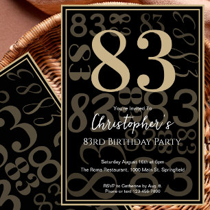 Modern Black Gold 83rd Birthday Invitation For Him