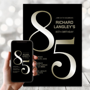 Modern Black Gold 85th Birthday Party Invitation