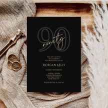 Modern Black Gold 90th Birthday Invitation